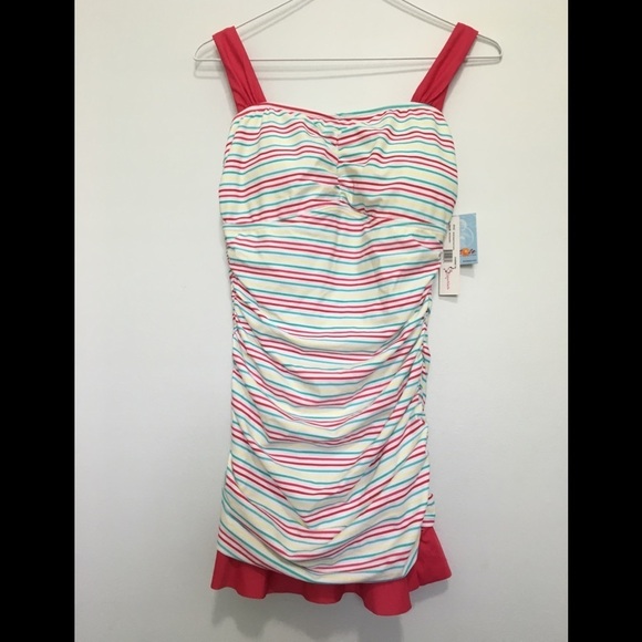 NWT Ruffle Multi Stripe Ruched Tankini - Picture 6 of 8